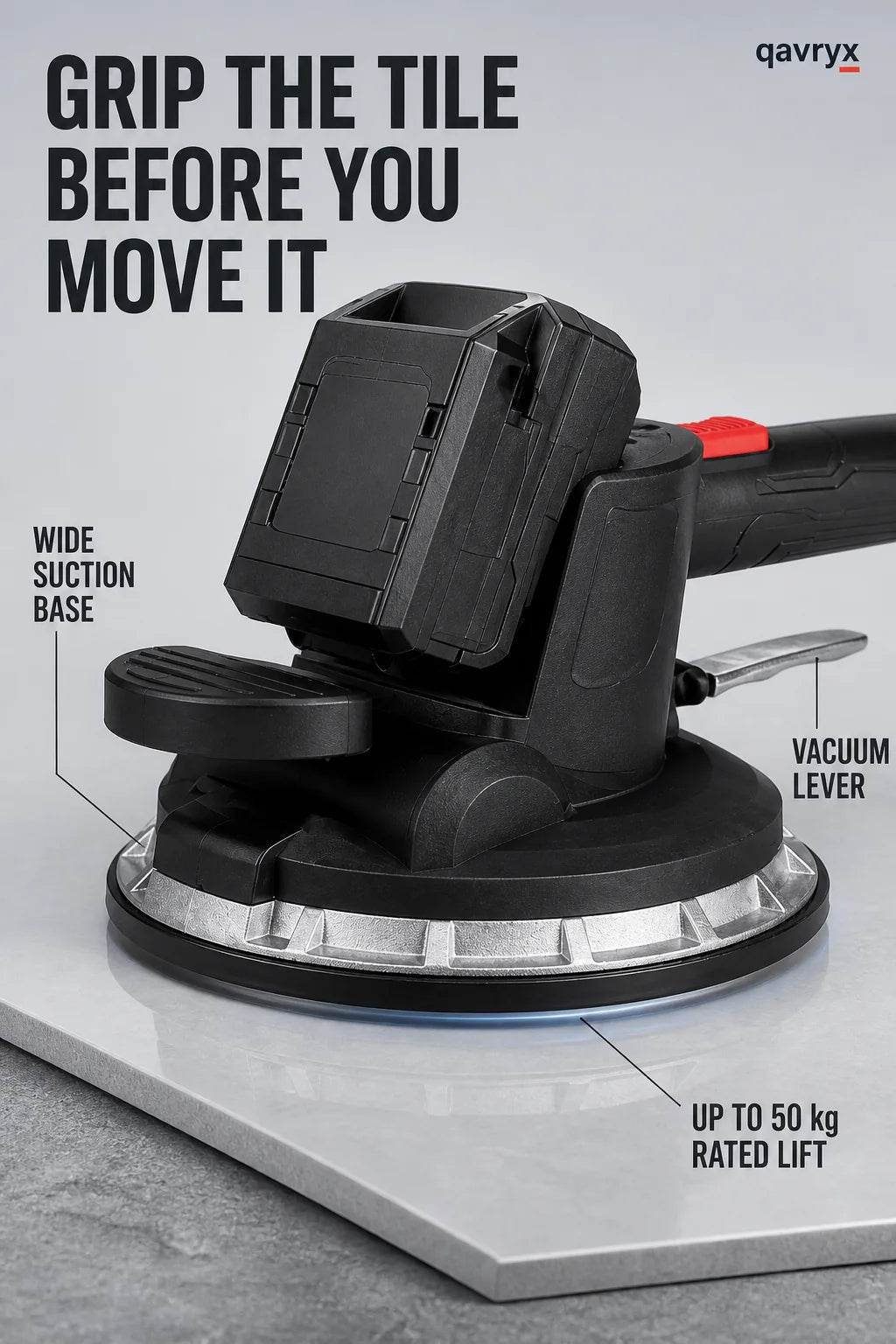 Close product view showing the broad suction base and vacuum locking lever