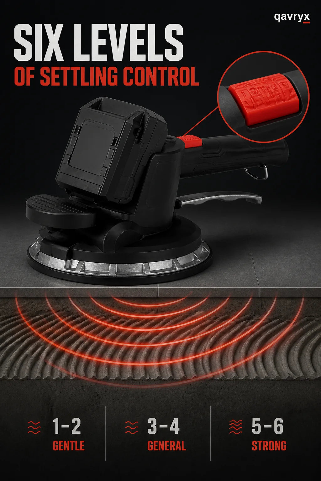 Six-level vibration control graphic for the tile vibrator